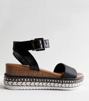 New Look Black Faux Croc Stud Espadrille 2 Part Flatform Sandals